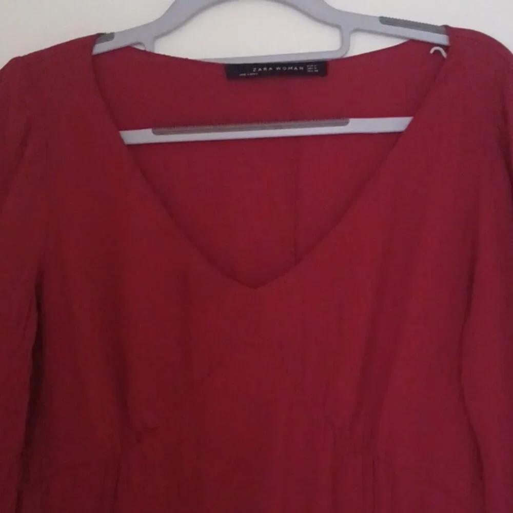 Zara V-Neck Red Mini  Dress Women's Medium M - Picture 2 of 7